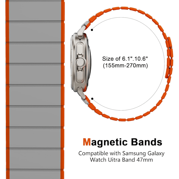 Magnetiskt klockarmband kompatibelt med Galaxy Watch 7 Ultra 47mm, vattentätt sportsilikonband magnetlänk solo loop justerbar ersättning