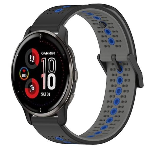 För Garmin Venu 2 Plus 20mm Trefärgad Andningsbar Silikonklockarmband DWZ Black-Grey-Blue