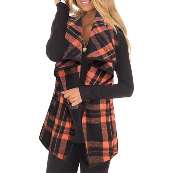 Dame Vest Lapel Åben Front Buffalo Ternet Ærmeløs Cardigan Jakke Frakke med