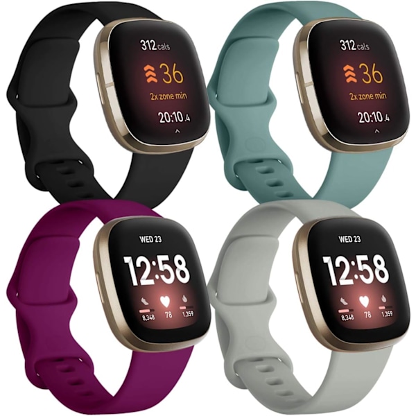 Myke silikonremmer for Fitbit Versa 3/4/Sense - Stor/Små (4-pakning)