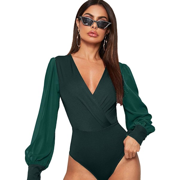Kvinners V-hals Surplice Front Lykt Lang Arm Body