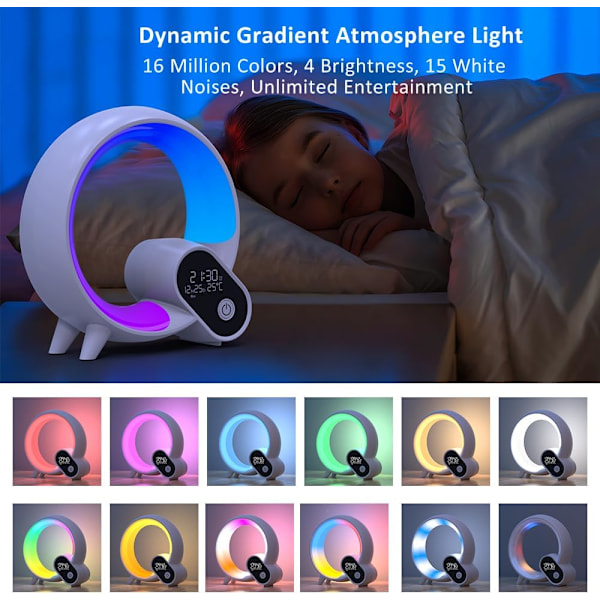 Smart Wake Up Light, Nattlampa för Sovrum, Smart Alarmklocka med Bluetooth APP och Fjärrkontroll, Sänglampa för Sömn Vit