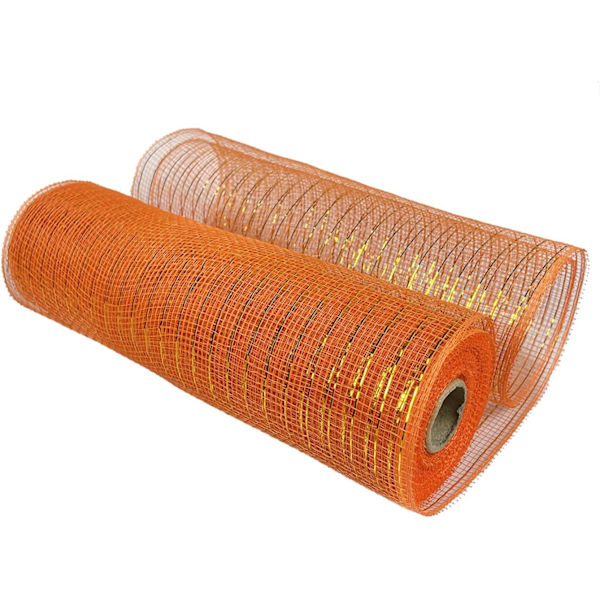10\" Orange Mesh Ribbon 10 Yards Dekorativt Polyband med metallfolie för