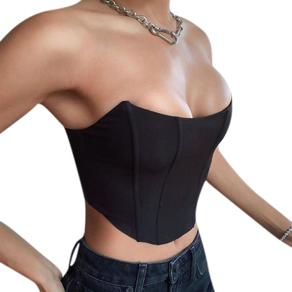 Kvinnors ärmlösa push up bustier korsett benad off shoulder bodyshaper crop