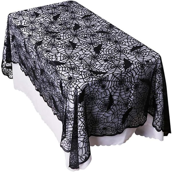 Rektangulär Halloween-bordsduk, Halloween-spindelväv bordsduk ecor, svart spets bordsduk spindelväv bordsduk för Halloween-fest éc 60*1