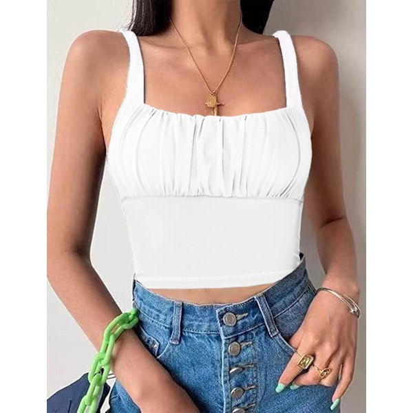 WWomens Y2K Polstrede Crop Tops Ruched Sommer Tank Top Sexet Ærmeløs Udgående