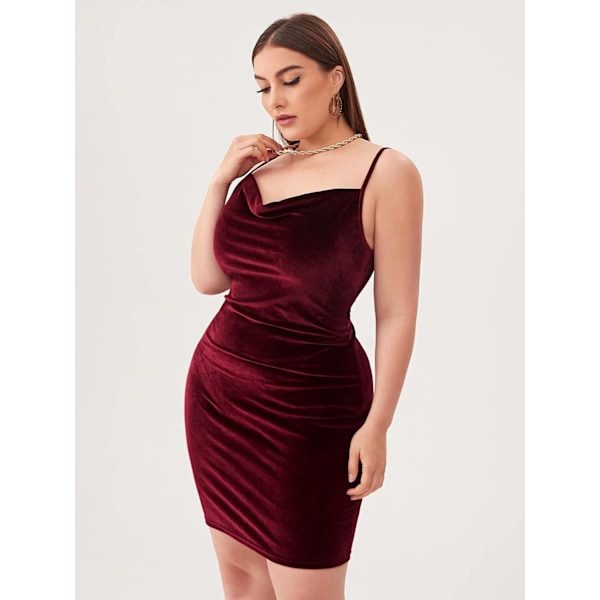 Sexet Plus Size Kjole til Kvinder Fløjl Spaghetti Stropper Cowl Hals Cocktail Fest