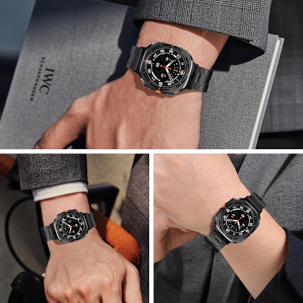 Rustfrit stålbånd kompatibel med   Galaxy Watch Ultra 47mm(2024), Solid Metal Replacement Business Strap med foldelås til mænd Sort