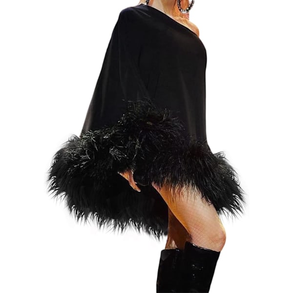 One Shoulder Faux Fur Club Kjole Kvinders Sexy One Shoulder Faux Fur Mini Kjole