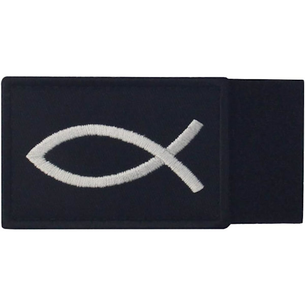 Jesus fisk patch - broderet morale patch med krog- og løkkeemblem (hvid og sort)