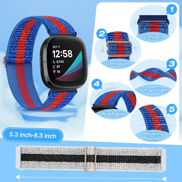 5-pack justerbart elastiskt band kompatibelt med Fitbit Versa 3/Sense