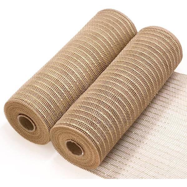 Deco Mesh 10 tum x 30 fot Varje rulle, Set om 2 Tan Burlap med Champagne