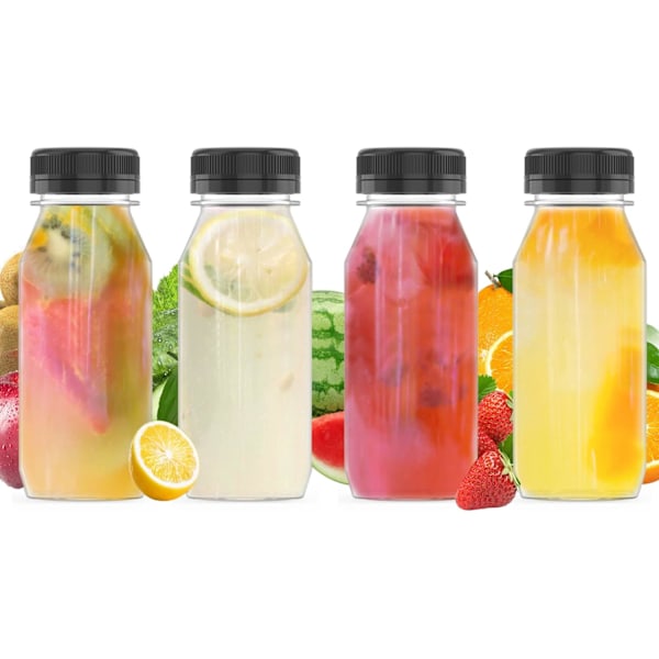 Plastflasker for juice - 4 stk, 8 OZ gjenbrukbare drikkebeholdere i bulk