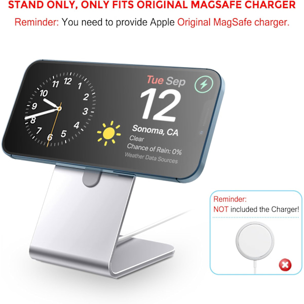 Stativ til MagSafe-oplader, Aluminium Stand Holder til iPhone 16 15 14 13 12 Serien, Magsafe Tilbehør Kompatibel med iPhone 16 15 14 13 12 Plus, Pr