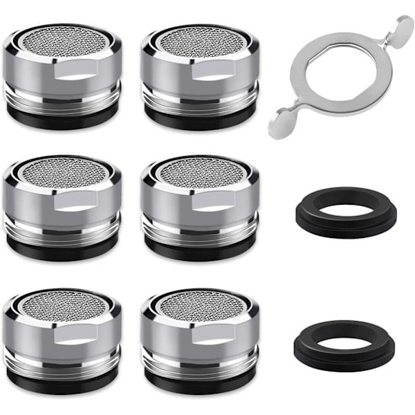 Tap Aerator M24 - 6 Hane Aerator Dyserne med Nøgle, Rustfrit Stål og ABS Filter