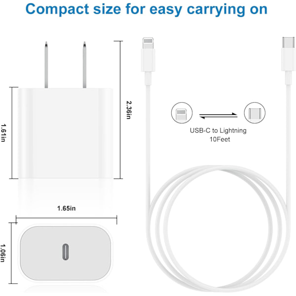 20W snabbladdningsblockadapter. USB C-laddare med Apple