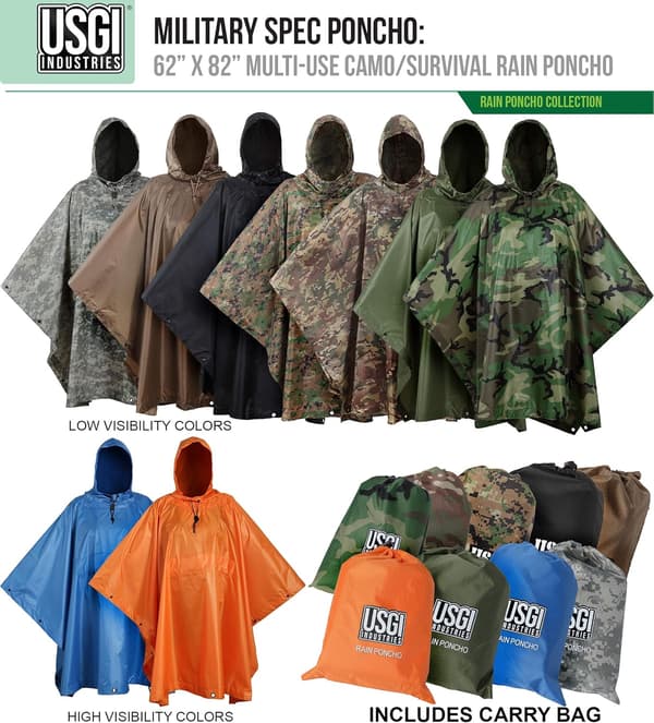 Poncho i militærstil Multifunktionel Rip Stop Camouflage Regnponcho