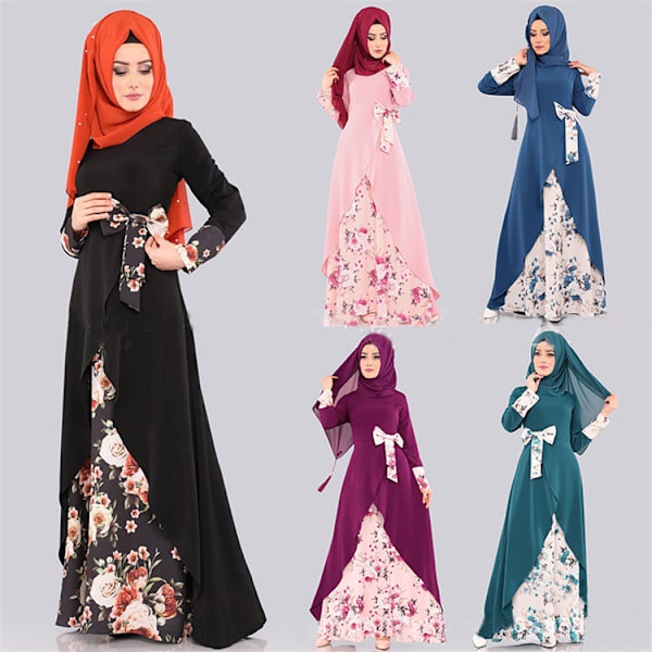 Muslimsk løs kjole med print, Slim Fit, langærmet trøje