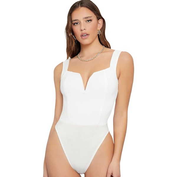 Kvinners Casual Ermeløs Notch V-hals Stropper Skinny Cami Bodysuit Topper