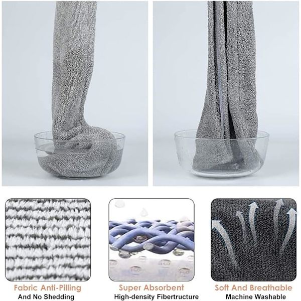 Superabsorberande mikrofiberhårhandduk 2-pack (grå och randig)