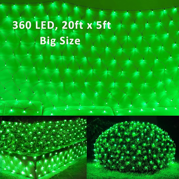 21 ft x 5 ft Net Lights, 360 LED Dekorationslys Udendørs Grønne Lys Store Mesh String Lights 8 Tilstande til Buske Have Fest Jul