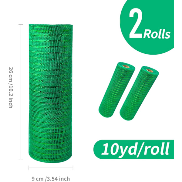 2 rullar smaragdgrönt dekorationsnätband 10 tum x 30 fot nätband för DIY-krans