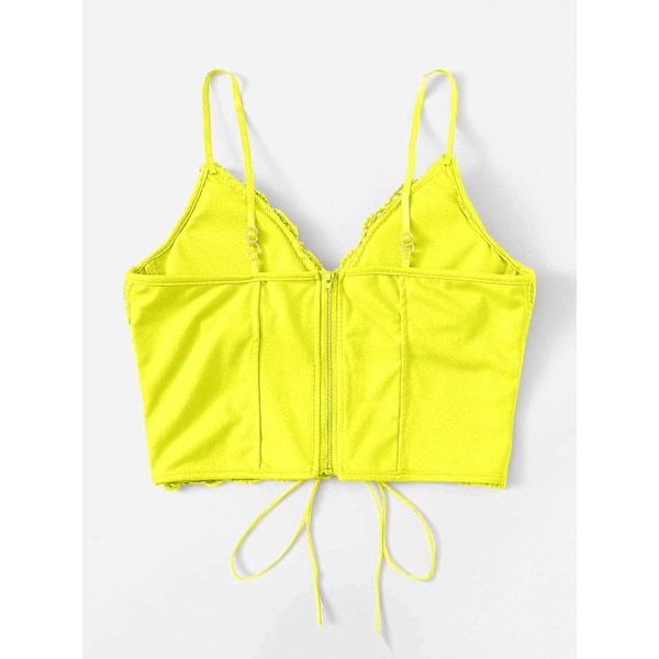Kvinde Øjelet Snøre Ærmeløs Spaghetti Stropper Lynlås Bag Crop Camisole Cami