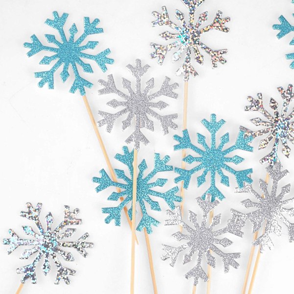 30 st glitter snöflinga cupcake toppers - jul tårtdekorationer