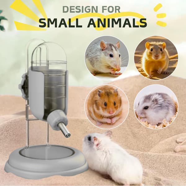 Hamstervattenflaska med stativ, vattendispenser för syriska dvärghamstrar, gerbiler, möss, råttor, degus (grå,