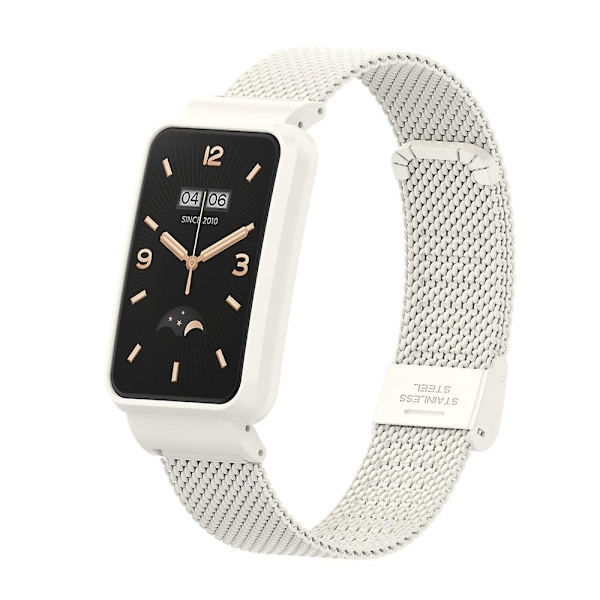 Milanese rem + etui til Xiaomi Mi Band 7 Pro i rustfrit stål, åndbar armbåndserstatningsrem til Mi Band 7 Pro-rem Creamy-white