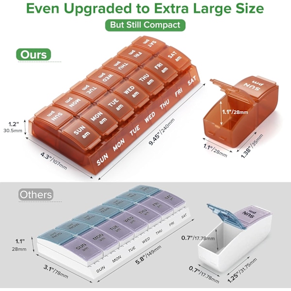 Extra Veckovis Pill Organizer 2 gånger om dagen, Pill Box 7 dagar