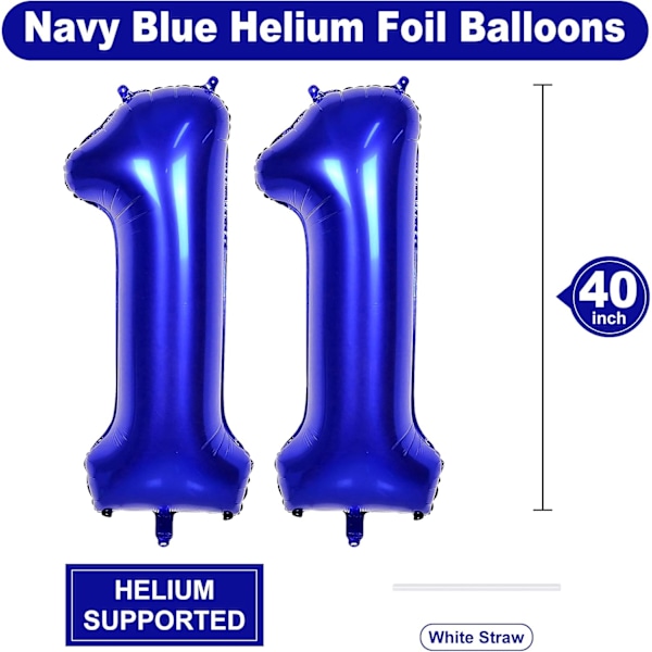 Marinblå nummer 11 ballonger - 40 tommers folie selvblåsbare