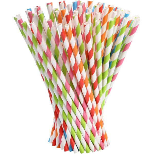 Biologiskt nedbrytbara papperssugrör: 100 st Rainbow Party sugrör