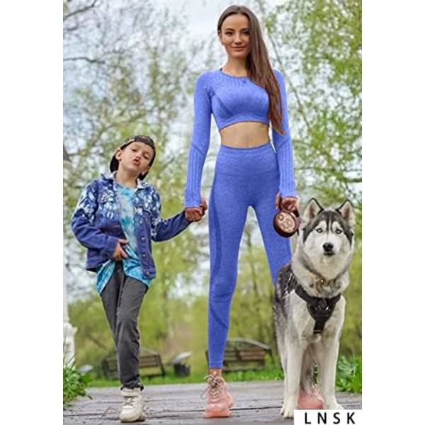 Kvinnors träningskläder Yoga 2 delar sömlös långärmad crop top hög midja