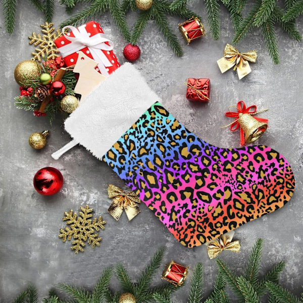Julklapp, personliga julklappsstrumpor 2-pack Regnbåge Leopard Print Swirl 45,7 cm Julstrumpor Hängande Ornament Kamin för B