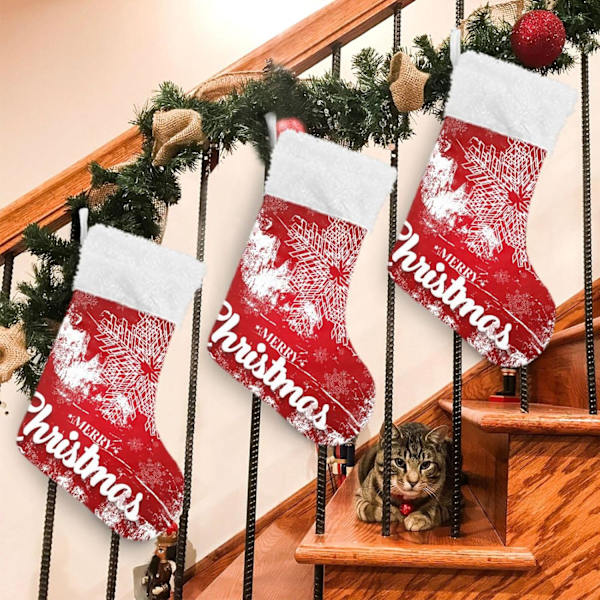 Julklapp, Personliga Julklappsstrumpor 2-pack Jul Vit Snöflinga Röd 45,7 cm Julstrumpor Hängande Ornament Eldstad för