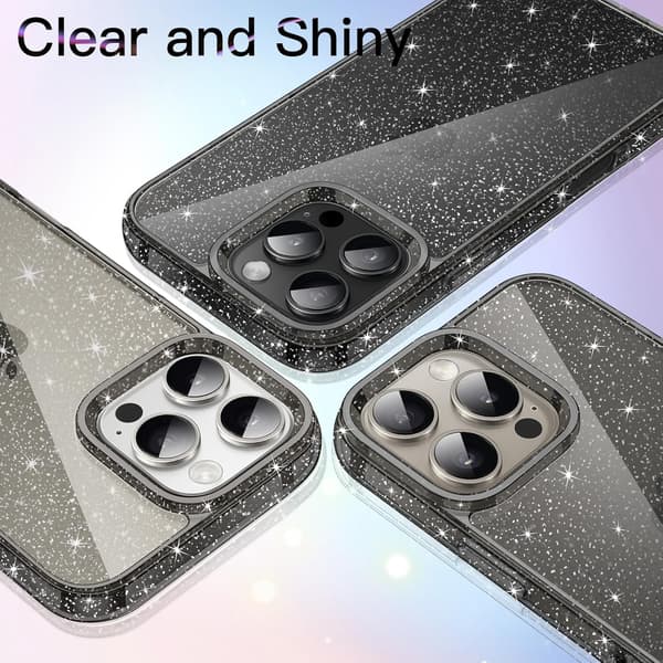 Glitter Cover til iPhone 16 Pro 6.3-tommer, Bling Sparkle Stødsikkert Telefon Cover, Sødt Glitrende til Kvinder og Piger (Sort Titanium)