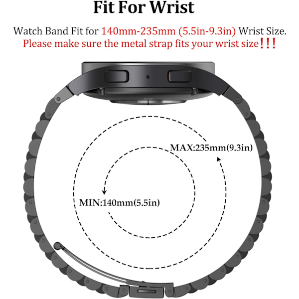 Metallrem uten mellomrom til   Galaxy Watch7 FE 4 5 6 Classic 43mm 47mm/Watch 5pro 45mm/Watch4 Classic 42mm 46mm, til Galaxy Watch7 6 5 4 FE 40mm 44mm