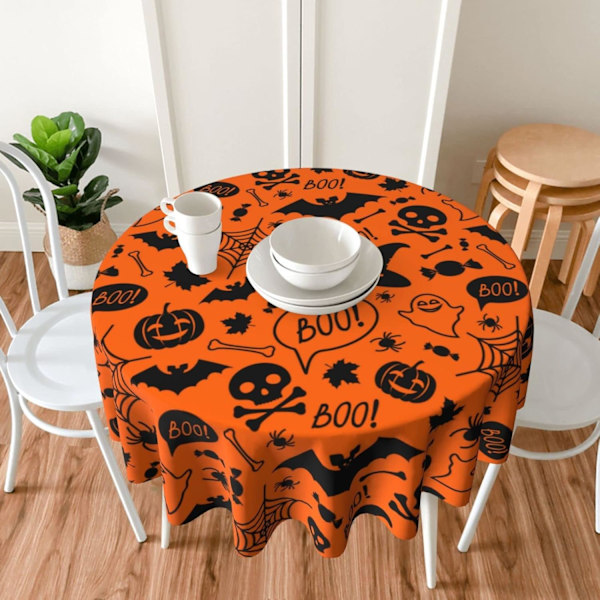 Halloween Pumpor Häxduk Spindelnät Skelett Boo Rund Bordsduk Circar Bordsduk Tyger Tvättbar Polyester Bordslöpare för K Hallo