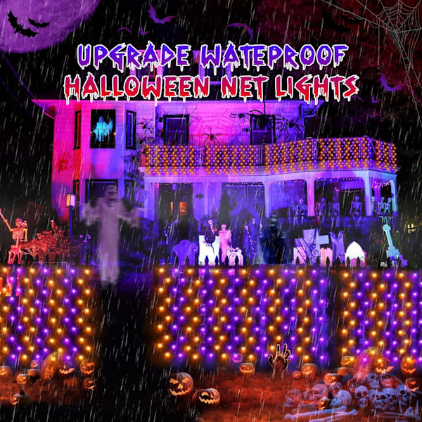 Halloween Net Lights 120LED Net Lights med batteridrift 5FT x3.3FT Mesh Light IP44 Vanntett Halloween Lights for Garden Patio Bushes Party