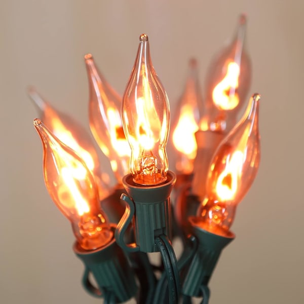 Ljus - Flimrande flamslingor, 12,8 fot C7 Retro Halloween-ljus inomhus utomhus, Twinkle Flame String Lights med 12 st E12-baserade flammor