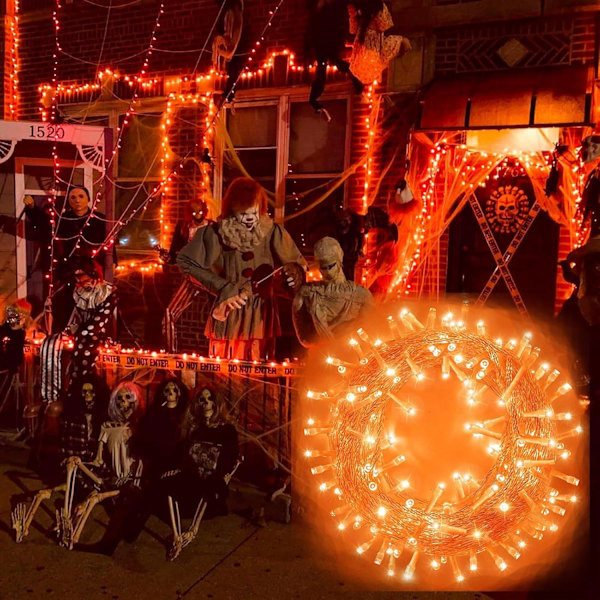 Oransje Halloween-lyskjede, 200 LED 66ft 8 moduser Halloween-lys, UL-sertifiserte sammenkoblede oransje lyskjeder for hjem, hage, veranda,