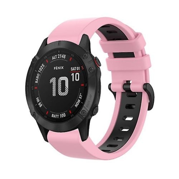 För Garmin Fenix 6 Pro 22mm Silikon Sport Tvåfärgad Klockarmband LUK Pink-Black