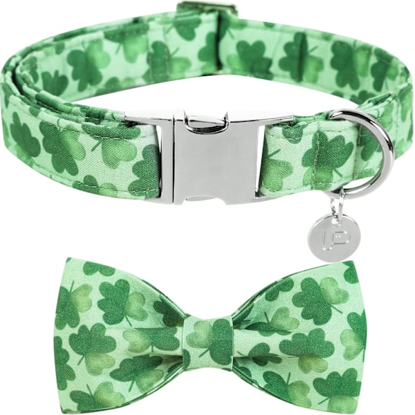 St. Patrick's Day Hundehalsbånd med Sløjfe, Bomuld St. Patrick's Day Sløjfe Halsbånd til Mellem Pige Dreng Hund, Lucky Shamrock Hundehalsbånd med Metal