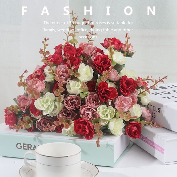 7 Grene 21 Hoveder Kunstig Silke Mini Rose . Kirkegårdsblomster. Jul Bryllup