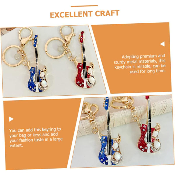 4 stk. Guitar nøglering nøgledekoration Guitar nøglering taske hængende dekoration Sjov nøglering nøglering pung hængende ornament nøglering instrument nøglering