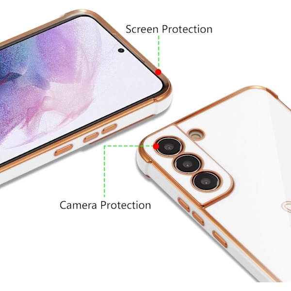 Designet for Galaxy S21 Plus 5G Deksel, Søtt Plating Kant Kjærlighetshjerter Mønster med Kameralinsebeskyttelse Telefondeksel for Jenter Kvinner, Hvit Hvit