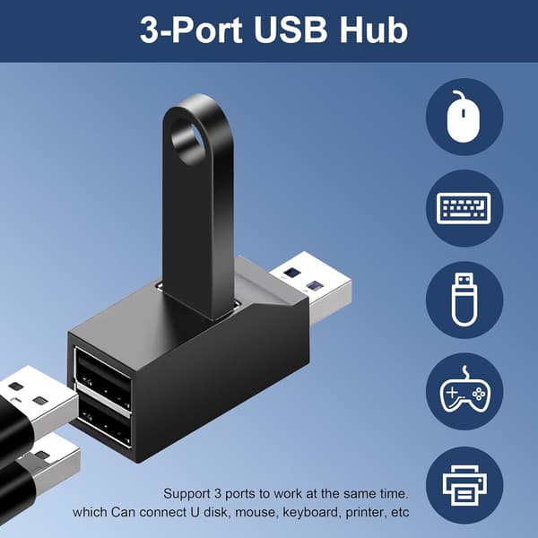 wxsp USB 3.0 Hub, 3-ports splitter (2 USB 2.0 + USB 3.0), højhastighedsdataadapter til pc-bærbar computer og flashdrev
