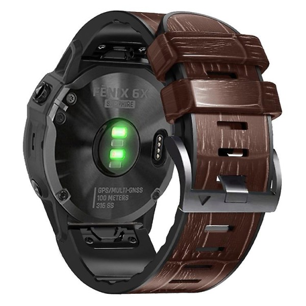 For Garmin Fenix ​​7x / 6x / 5x Crocodile Texture Silicone Leather Watch Band UYG Coffee