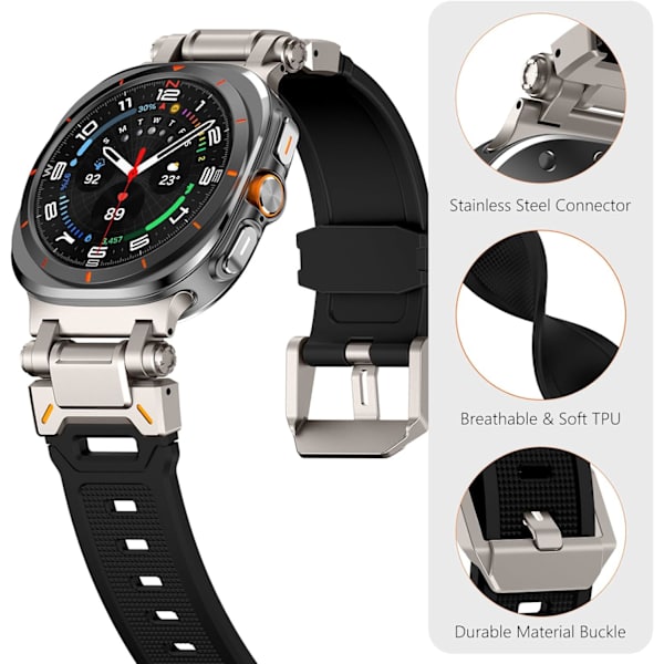 Mjukt silikonband för   Galaxy Watch Ultra 47 män kvinnor, brett robust slitstarkt silikonband med ny uppgraderad metalladapter, vattentätt andningsbart